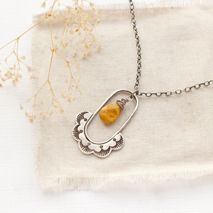 Columbine Yellow Feather Jasper Long Necklace