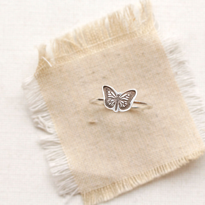 Butterfly Stamped Silver Ring