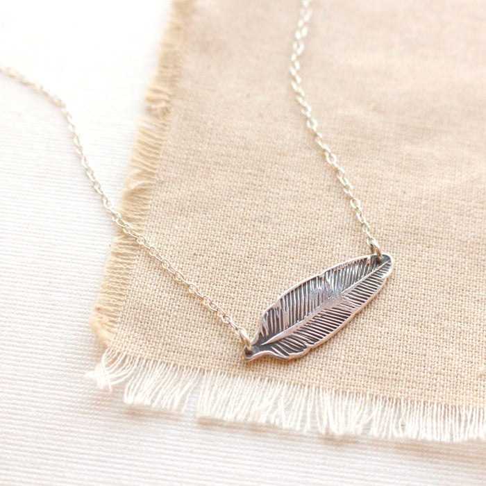 Silver Stamped Feather Necklace
