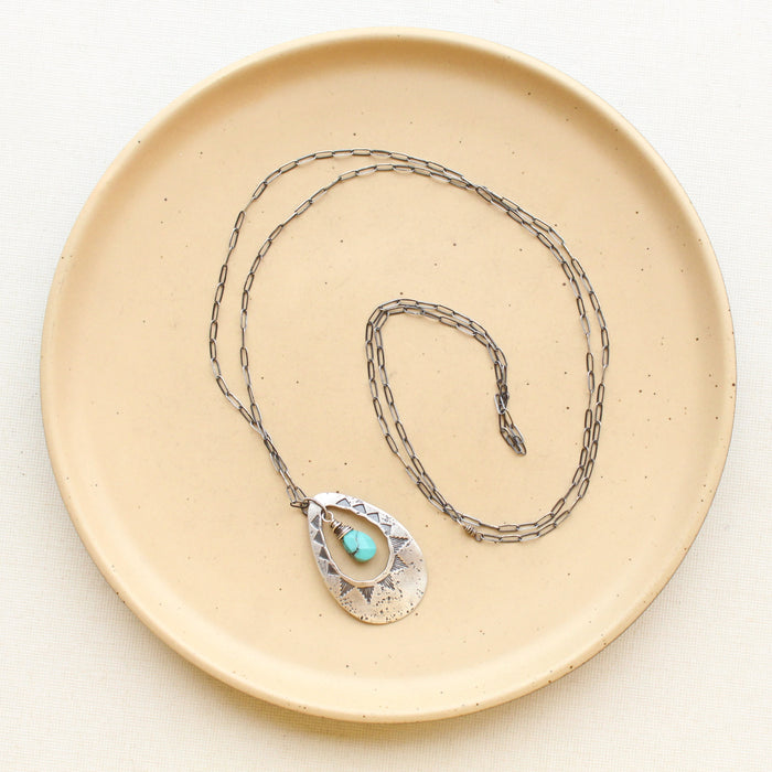 Pakal Teardrop Cutout Turquoise Long Necklace