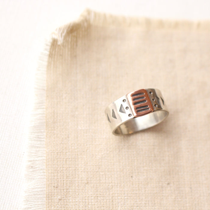 Rustic Copper & Silver Stamped Band Ring