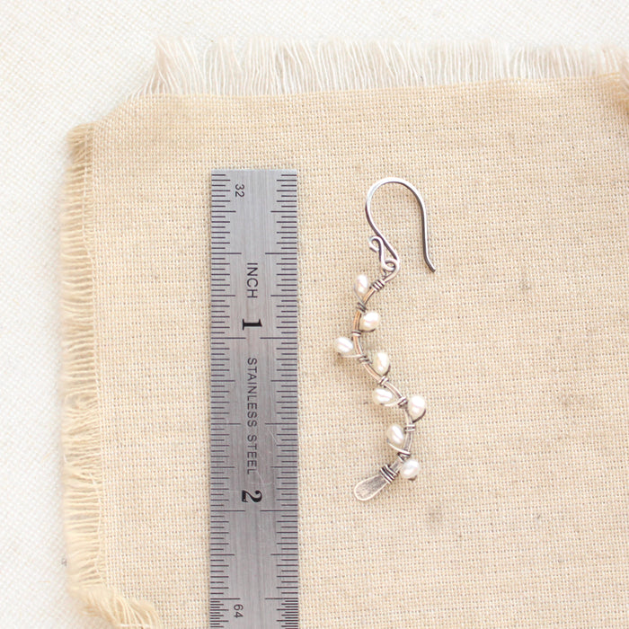 Pearl Wrapped Oxidized Silver Vine Earrings