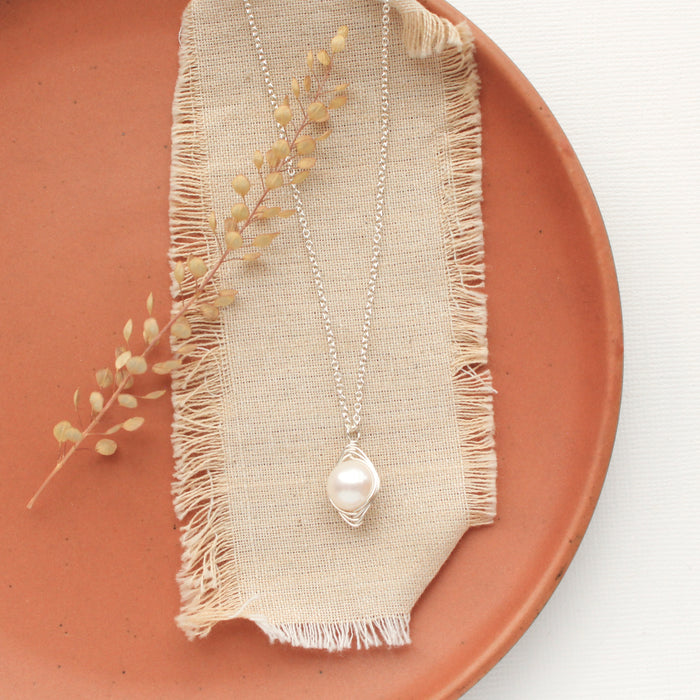 Perfect Pearl Wrapped Silver Necklace