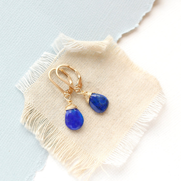 Wrapped Lapis Gold Earrings