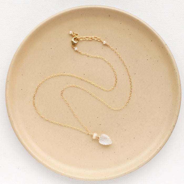 Pearl & Moonstone Leaf Gold Necklace
