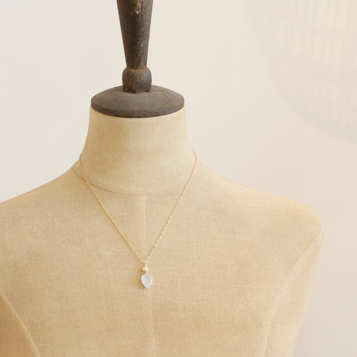 Pearl & Moonstone Leaf Gold Necklace