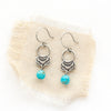 The turquoise jolie earrings styled on tan linen