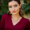 A model wearing the mini cactus flower silver dot set