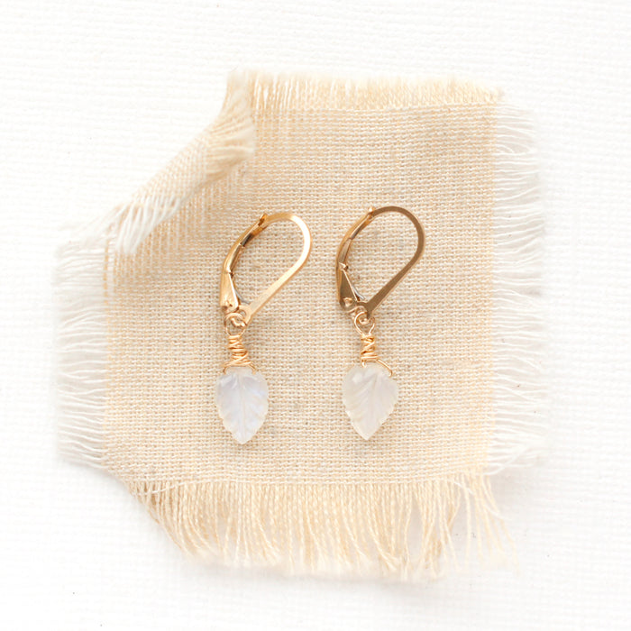 Moonstone Leaf Gold Earrings