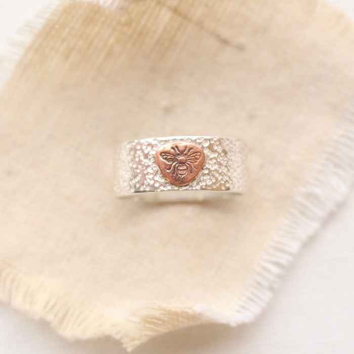 Copper Bee & Textured Silver Ring